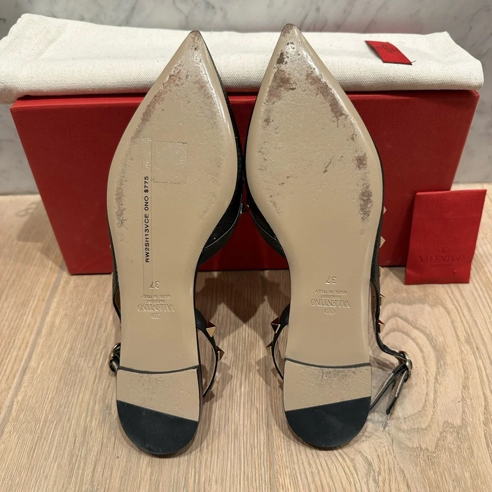 Valentino Ballerina Rockstud Black Point Toe Flats - Picture 10 of 14